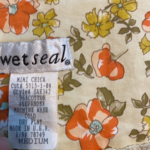Wet Seal BoHo floral tea skirt Medium tiny floral orange cream green midi retro - Picture 3 of 5